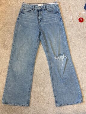 H&M Light Blue Wide-Leg Distressed Jeans